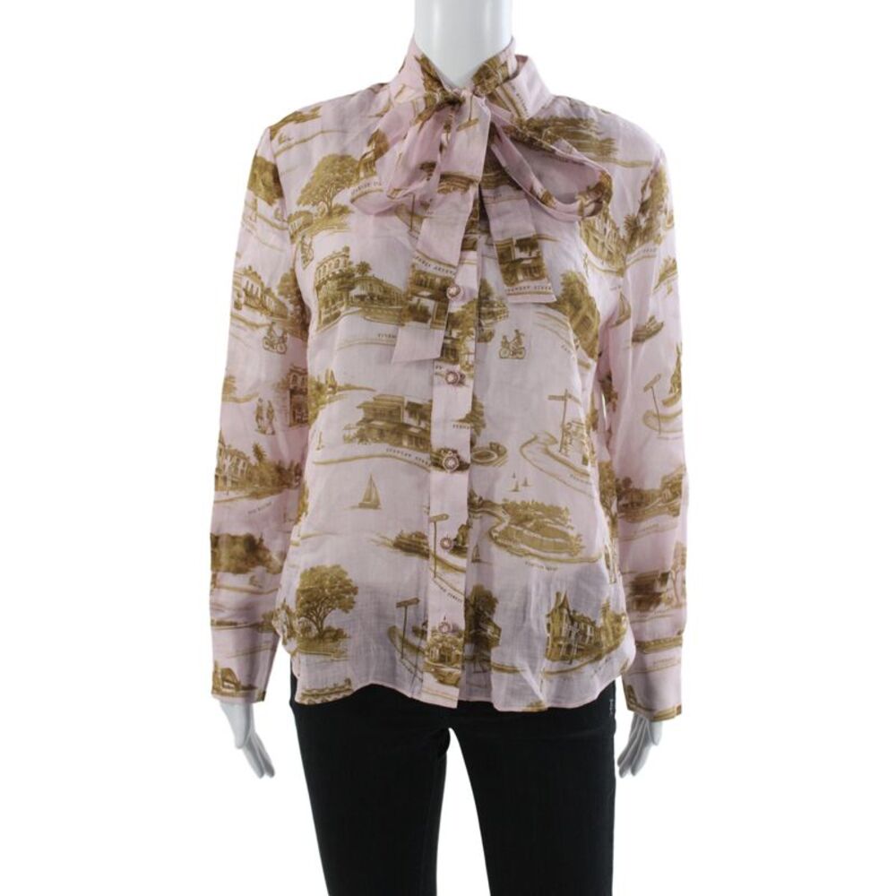 Zimmermann Womens Basic Collared Button Long Sleeve Pink Ramie Blouse Size 2